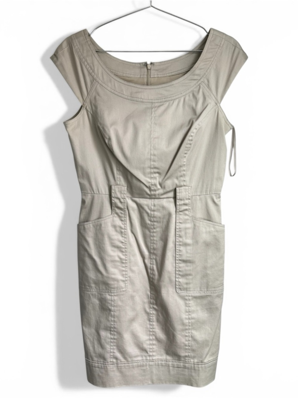 WHBM Tan Safari Sheath Dress Size 6 Cap Sleeve Belted Career Office - Picture 3 of 12
